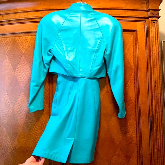 North Beach Leather  Buttery soft turquoise leather vintage dress and jacket - Picture 4 of 7